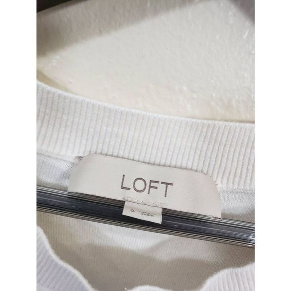Loft Cotton White Black Crewneck Sweater size S - Picture 10 of 10